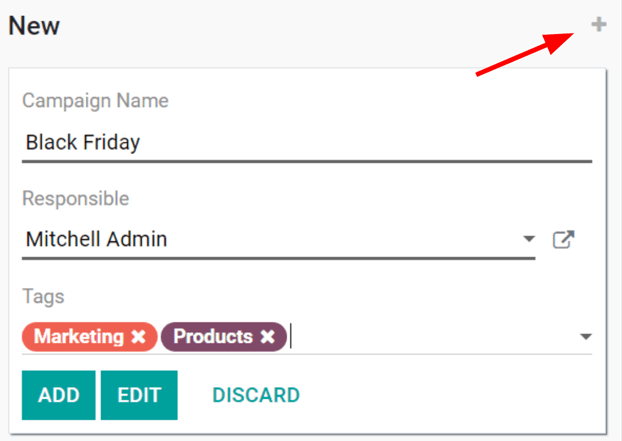 View of the quick add option for campaigns in erpsys Social Marketing.