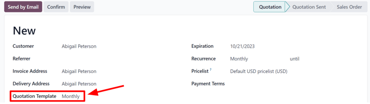 Quotation templates field on a standard quotation form in erpsys Sales.