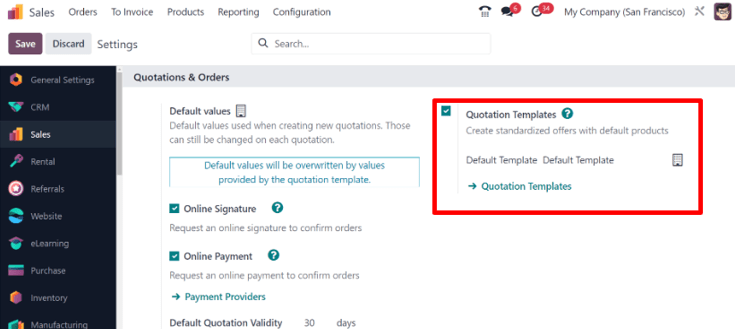 How to enable quotation templates on erpsys Sales.