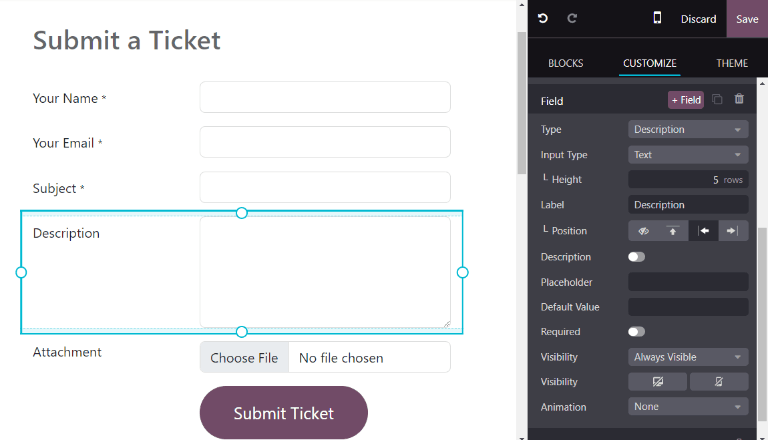 View of the unpublished website form to submit a ticket for erpsys Helpdesk.