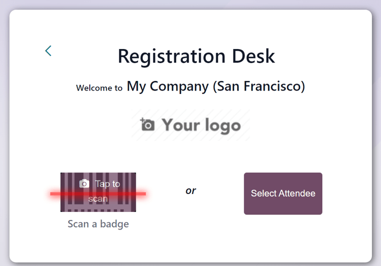 The Registration Desk page in the erpsys Events application.