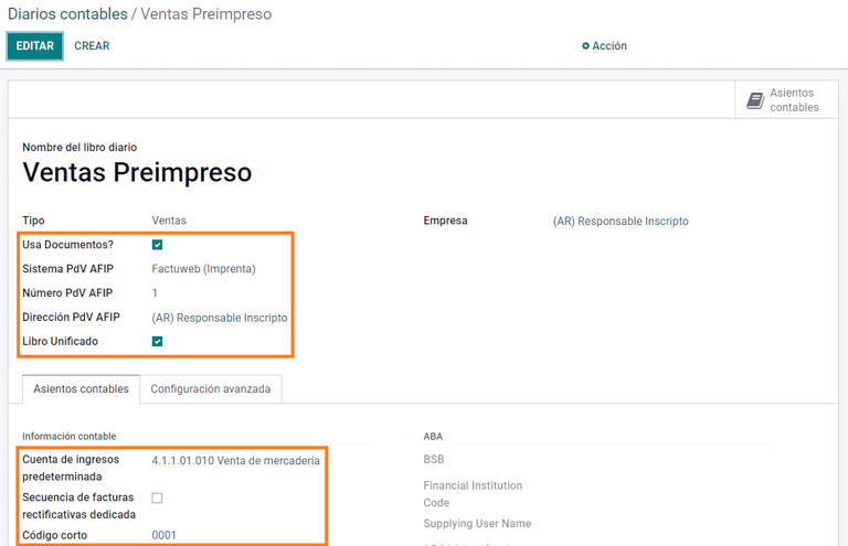 A AFIP POS System field which is available on Sales journals in Erpsys.