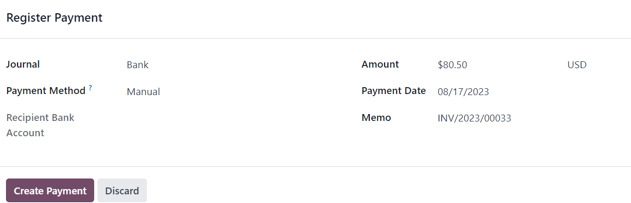 The second register payment pop-up form in erpsys sales.