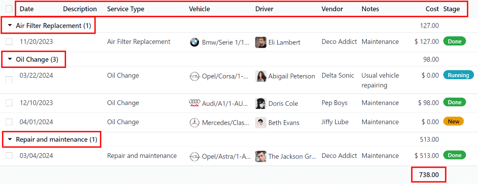 The full list of services in the erpsys database.