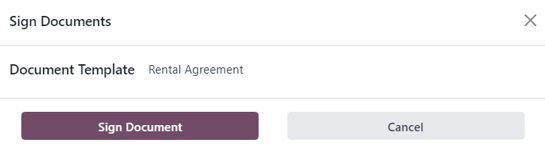 The Sign Documents pop-up window that appears in the erpsys Rental application.