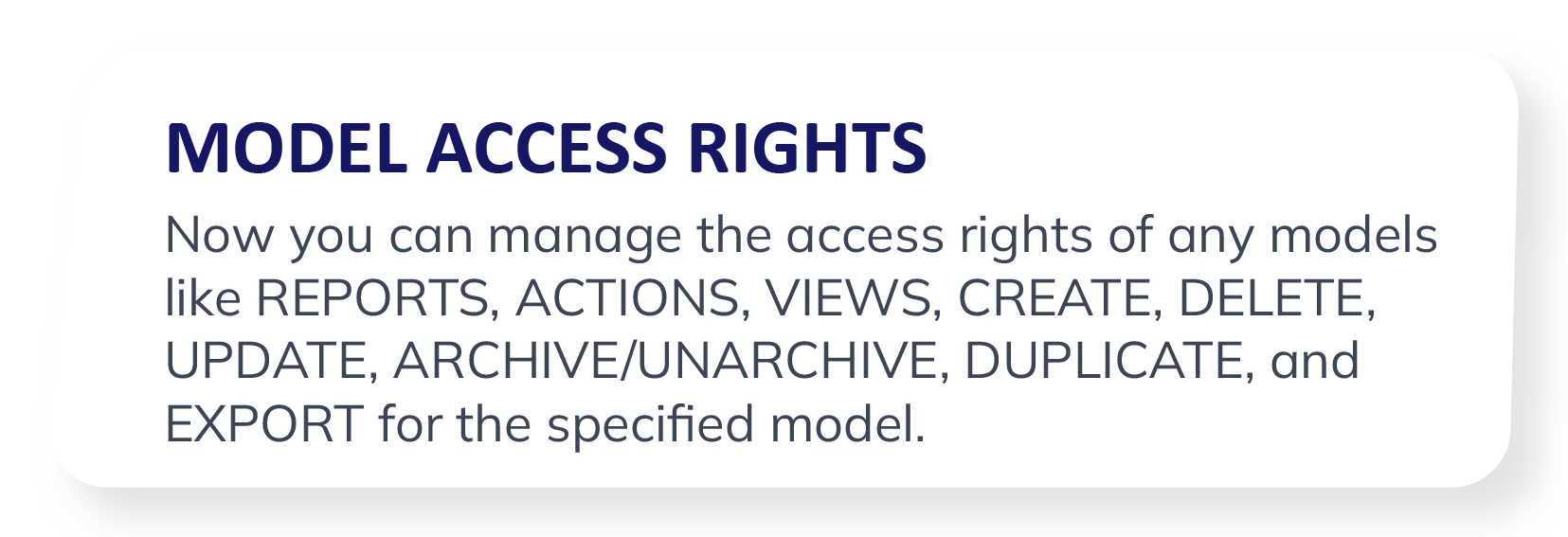 Hide Reports, Actions, Views, Create, Update, Delete | Model Access Rights