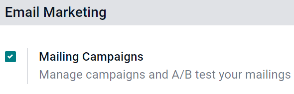 View of the mailing campaigns setting in erpsys.