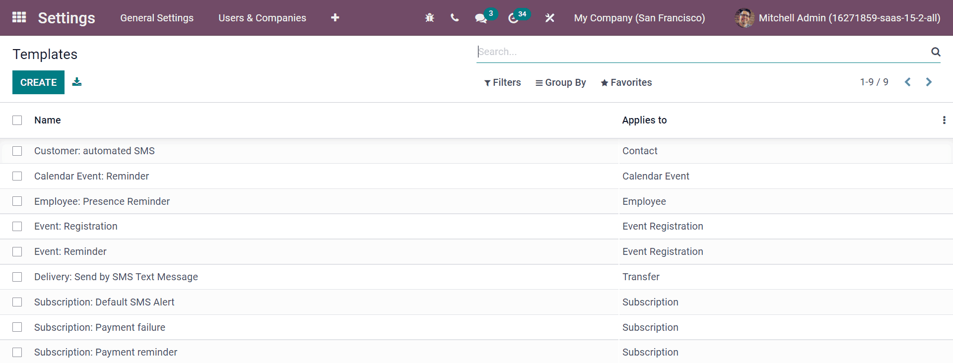 The SMS Templates page in erpsys is available after enabling developer mode in the General Settings
