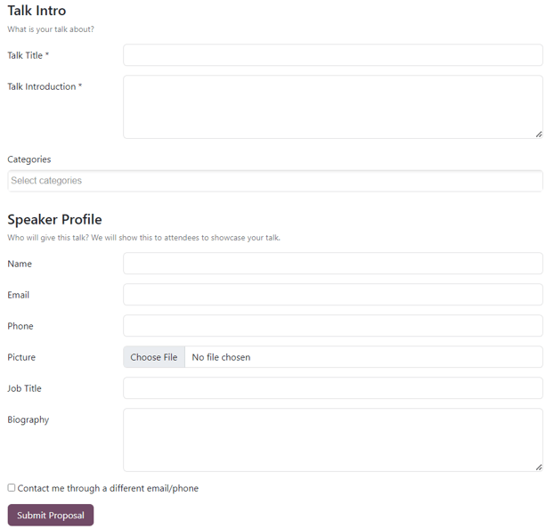 The Talk Proposals page on the event website built with the erpsys Events application.
