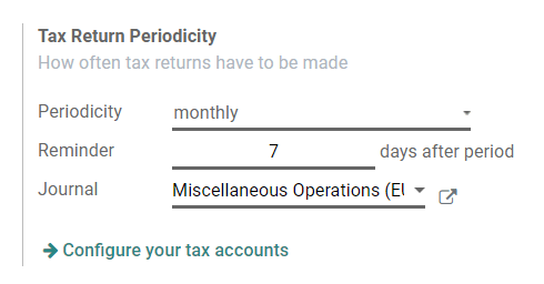 Configure how often tax returns have to be made in Erpsys Accounting