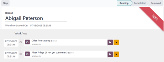Test screen in erpsys Marketing Automation.