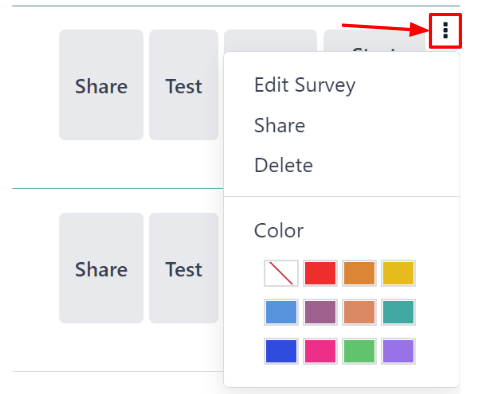 The three-dot drop-down menu of options that appears on the erpsys Surveys dashboard.