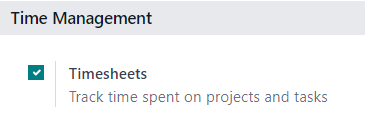 What the Timesheets feature looks like on the erpsys Project settings page.