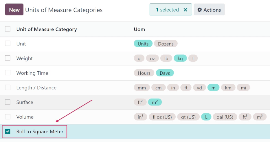 Create a new units of measure category in erpsys Purchase