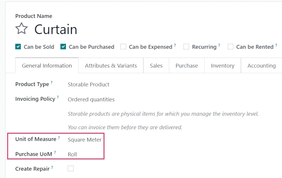 Set a product's units of measure using your own units in erpsys Purchase