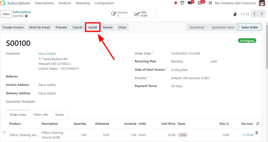 Upsell button for subscription sales orders with erpsys Subscriptions.
