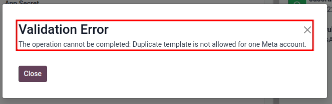 User error populated in Erpsys when a duplicate template exists.