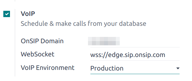 VoIP configuration settings in erpsys Settings app.