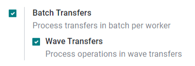 View of erpsys Inventory app settings to enable the wave transfers option.